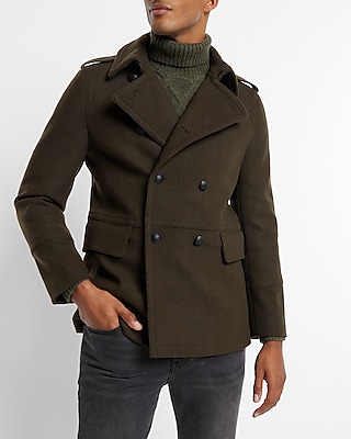 Green Wool blend Structured Peacoat Express