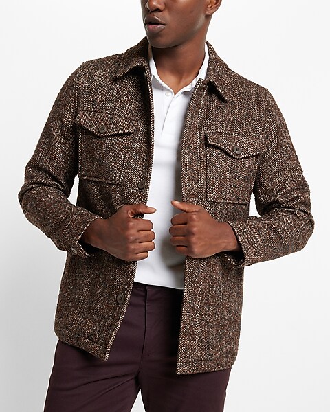 Express Herringbone Wool-Blend Topcoat Multi-Color Men's S