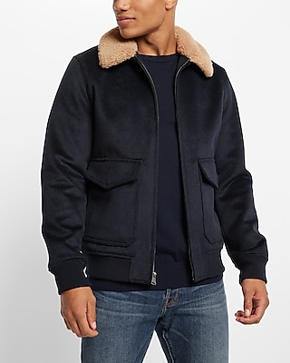 Short Wool Jacket with Removable Sherpa Collar