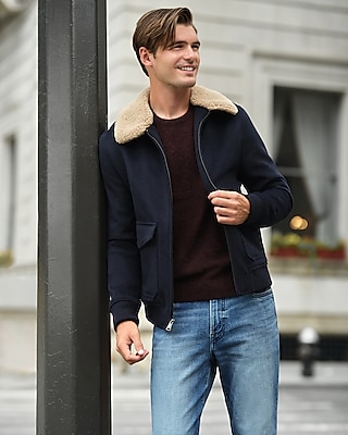 Short Wool Jacket with Removable Sherpa Collar