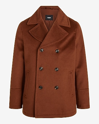 Brown Double Breasted Wool-Blend Peacoat