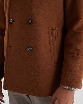 Brown Double Breasted Wool-Blend Peacoat