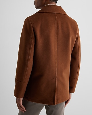 Brown Double Breasted Wool-Blend Peacoat