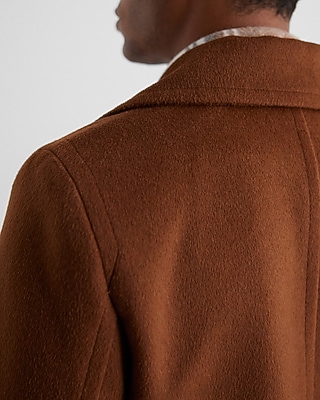 Brown Double Breasted Wool-Blend Peacoat