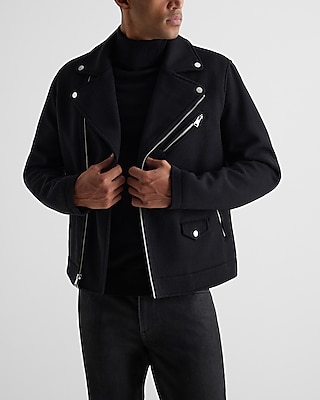 Black Wool-blend Asymmetrical Moto Jacket | Express