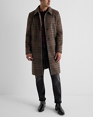 Plaid Double-breasted Wool-blend Topcoat | Express