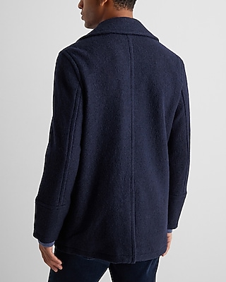 Navy Double Breasted Textured Boucle Wool-Blend Peacoat