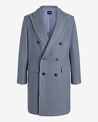 Dusty Blue Double Breasted Textured Boucle Topcoat