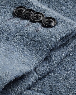 Dusty Blue Double Breasted Textured Boucle Topcoat