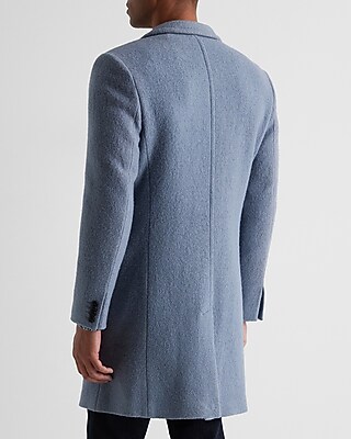 Dusty Blue Double Breasted Textured Boucle Topcoat