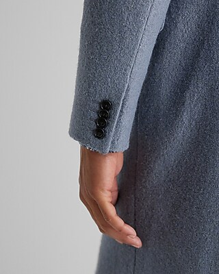 Dusty Blue Double Breasted Textured Boucle Topcoat