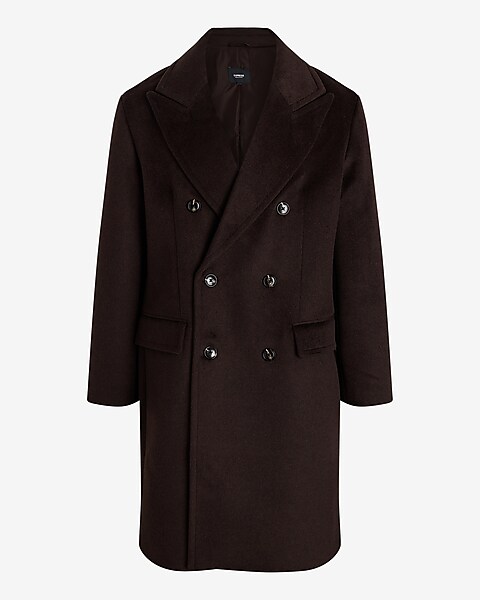 Brown Double-breasted Wool-blend Topcoat | Express
