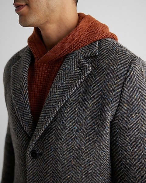 Flecked Herringbone Wool-blend Topcoat | Express Flecked Herringbone Wool-blend Topcoat | Express