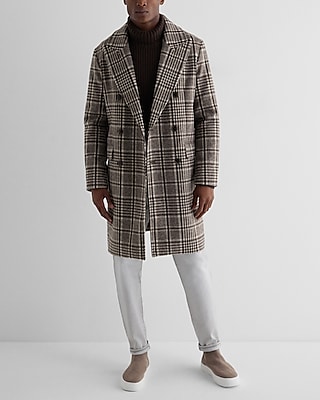 Plaid Double-breasted Wool-blend Topcoat | Express