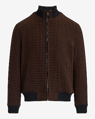 Houndstooth Wool-Blend Bomber Jacket