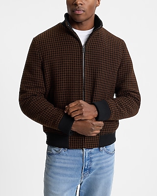 Houndstooth Wool-Blend Bomber Jacket