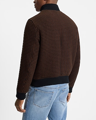 Houndstooth Wool-Blend Bomber Jacket