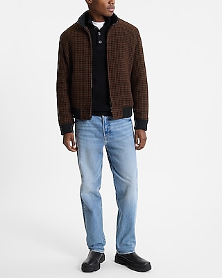 Houndstooth Wool-Blend Bomber Jacket