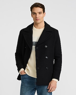 Black Double Breasted Wool-blend Peacoat | Express