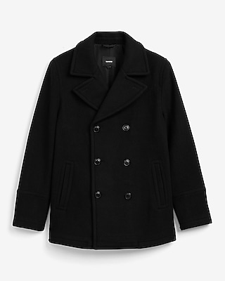 Black Wool-Blend Peacoat