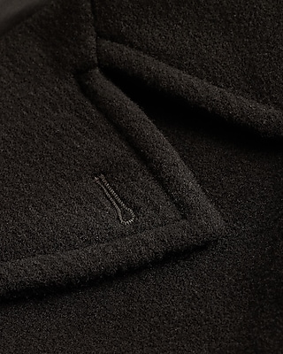 Black Double Breasted Wool-Blend Peacoat