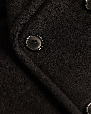 Black Double Breasted Wool-Blend Peacoat