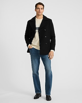 Black Wool-Blend Peacoat