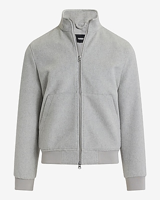 Mock Neck Wool-Blend Bomber Jacket