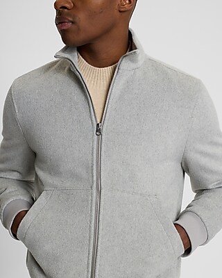 Mock Neck Wool-Blend Bomber Jacket