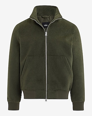 Mock Neck Wool-Blend Bomber Jacket