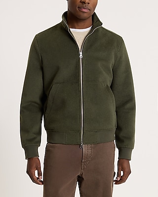 Mock Neck Wool-Blend Bomber Jacket