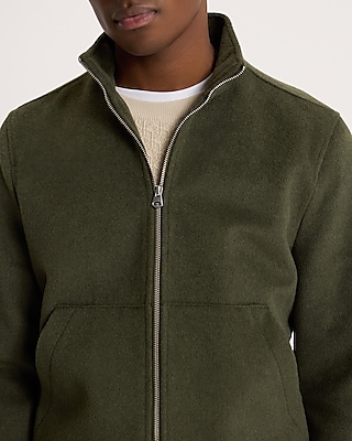 Mock Neck Wool-Blend Bomber Jacket