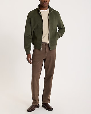 Mock Neck Wool-Blend Bomber Jacket