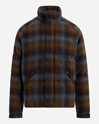 Plaid Wool-Blend Flannel Puffer Coat