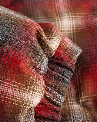 Plaid Wool-Blend Flannel Puffer Coat