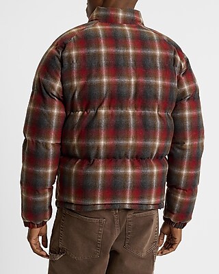 Plaid Wool-Blend Flannel Puffer Coat