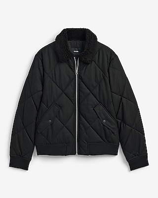 Black Quilted Bomber Jacket
