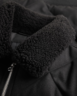 Black Quilted Bomber Jacket