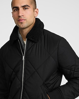 Black Quilted Bomber Jacket