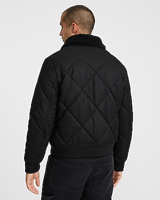 Black Quilted Bomber Jacket