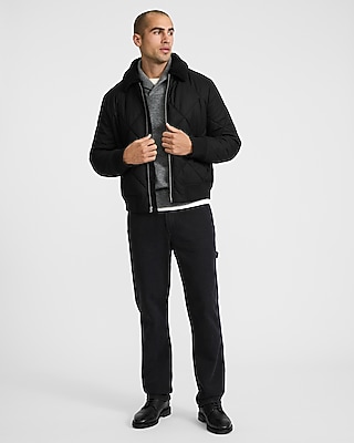 Black Quilted Bomber Jacket