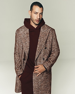 Textured Herringbone Double Breasted Topcoat | Express