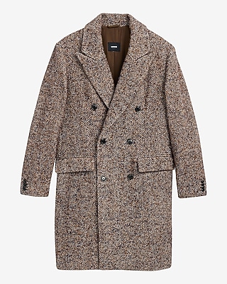 Textured Herringbone Double Breasted Topcoat
