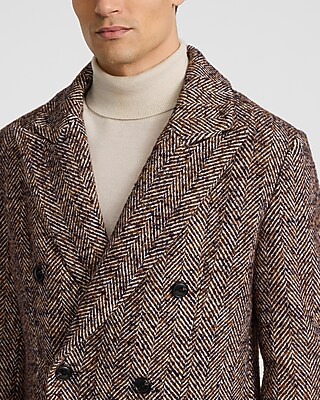 Textured Herringbone Double Breasted Topcoat