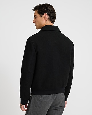 Black Boucle Double Pocket Bomber Jacket