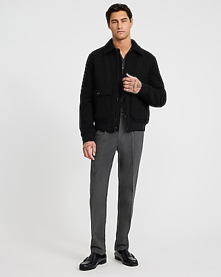 Black Boucle Double Pocket Bomber Jacket