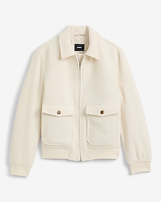 Ivory Boucle Double Pocket Bomber Jacket