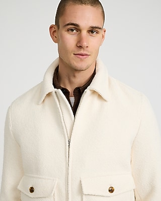 Ivory Boucle Double Pocket Bomber Jacket