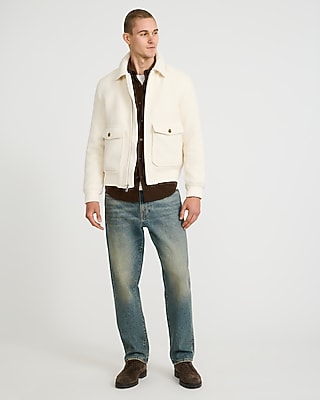 Ivory Boucle Double Pocket Bomber Jacket