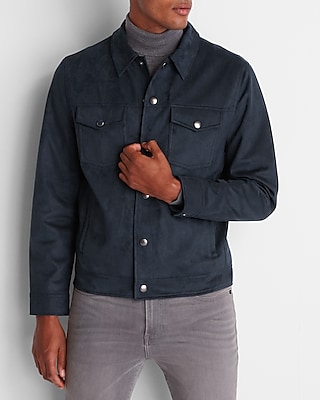 Navy Faux Suede Trucker Jacket